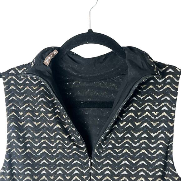 J. McLaughlin Mock Neck Tank Top Blouse Black Gold Silver Metallic Sleeveless XS - Picture 7 of 9